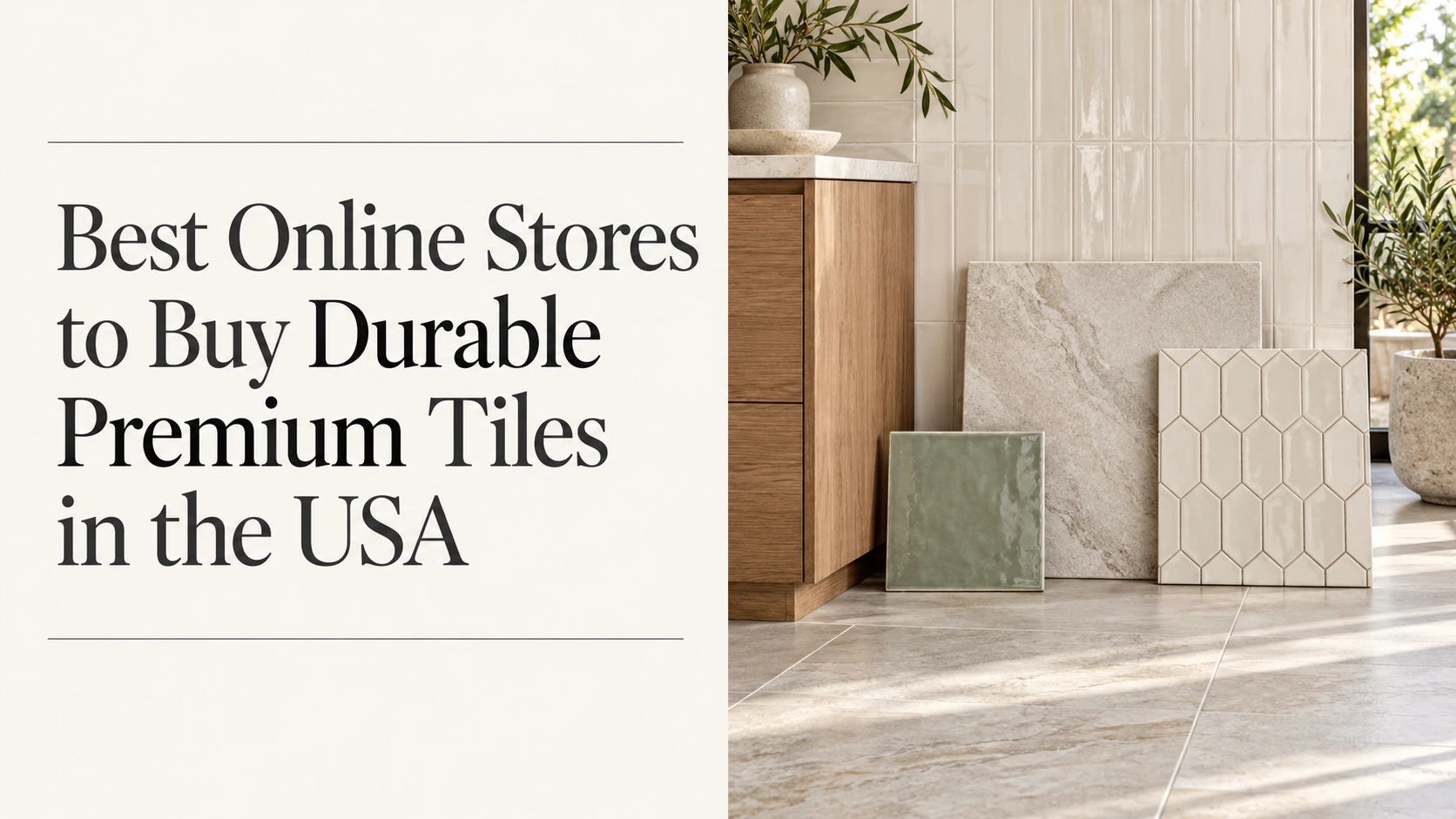 Premium tile samples displayed in a modern interior for online tile shopping in the USA